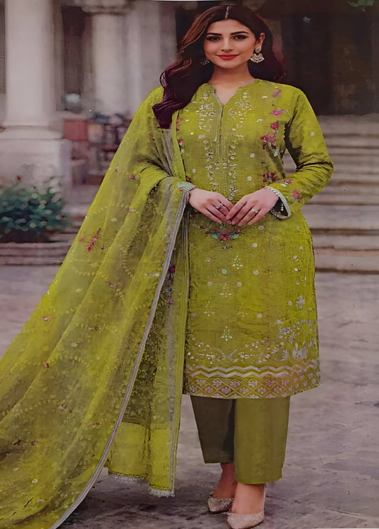 Olive Green Suit (3PC Stitched) Modishly Outlet
