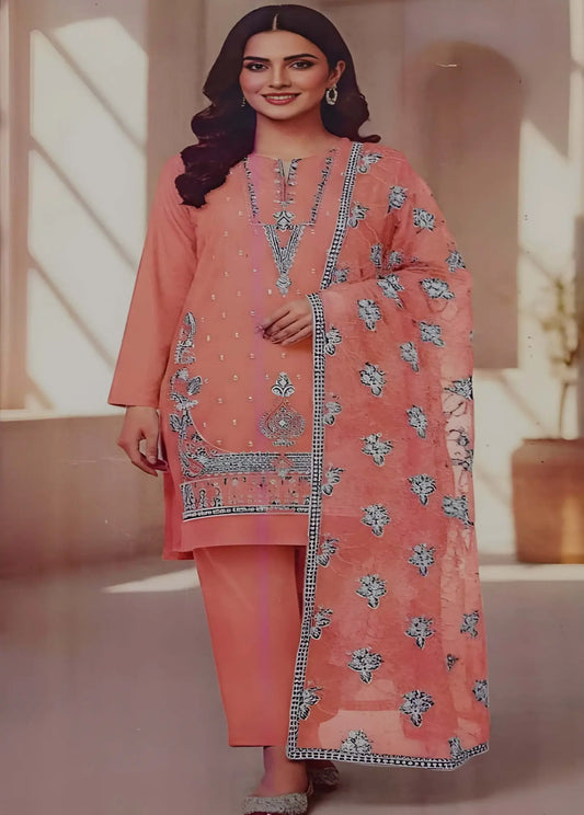 Peach Embroidered Lawn Suit – 3 Piece Stitched Modishly Outlet