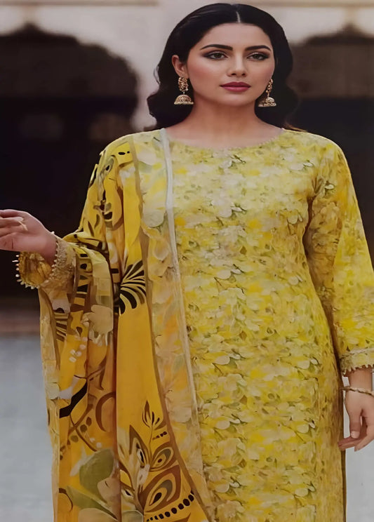 Sunny Yellow Floral Printed Lawn Suit – 3 Piece Stitched Modishly Outlet