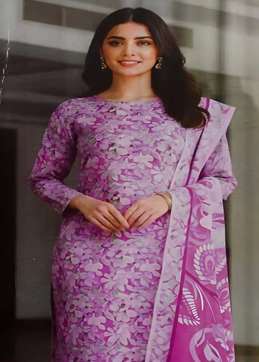 Charming Lavender Floral Printed Lawn Suit – 3 Piece Stitched Modishly Outlet
