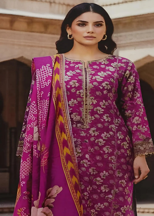 Dazzling Magenta Floral Printed Lawn Suit – 3 Piece Stitched Modishly Outlet
