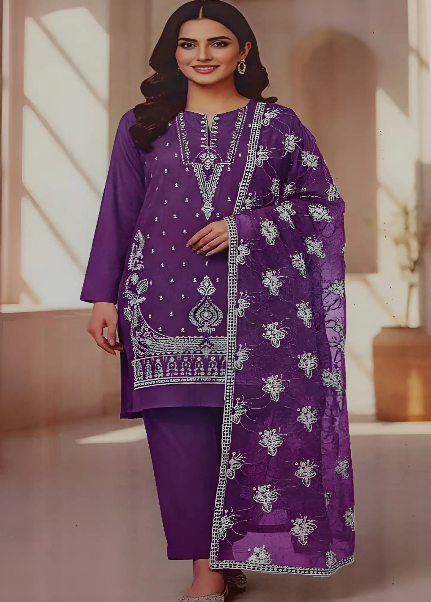 Elegant Purple Embroidered Lawn Suit Modishly Outlet