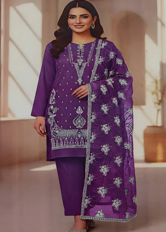 Elegant Purple Embroidered Lawn Suit Modishly Outlet