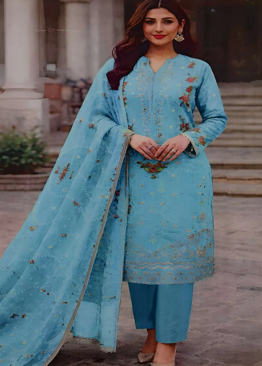Sky Blue Embroidered Lawn Suit – 3 Piece Stitched Modishly Outlet