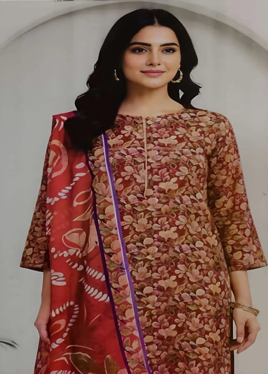 Rich Maroon Floral Printed Lawn Suit – 3 Piece Stitched Modishly Outlet