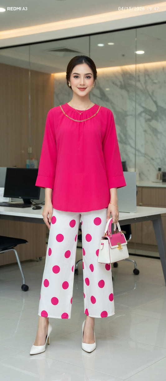 Modishly  2- Piece white and Pink Polka Dotted Co-Ord Set for Women Modishly USA