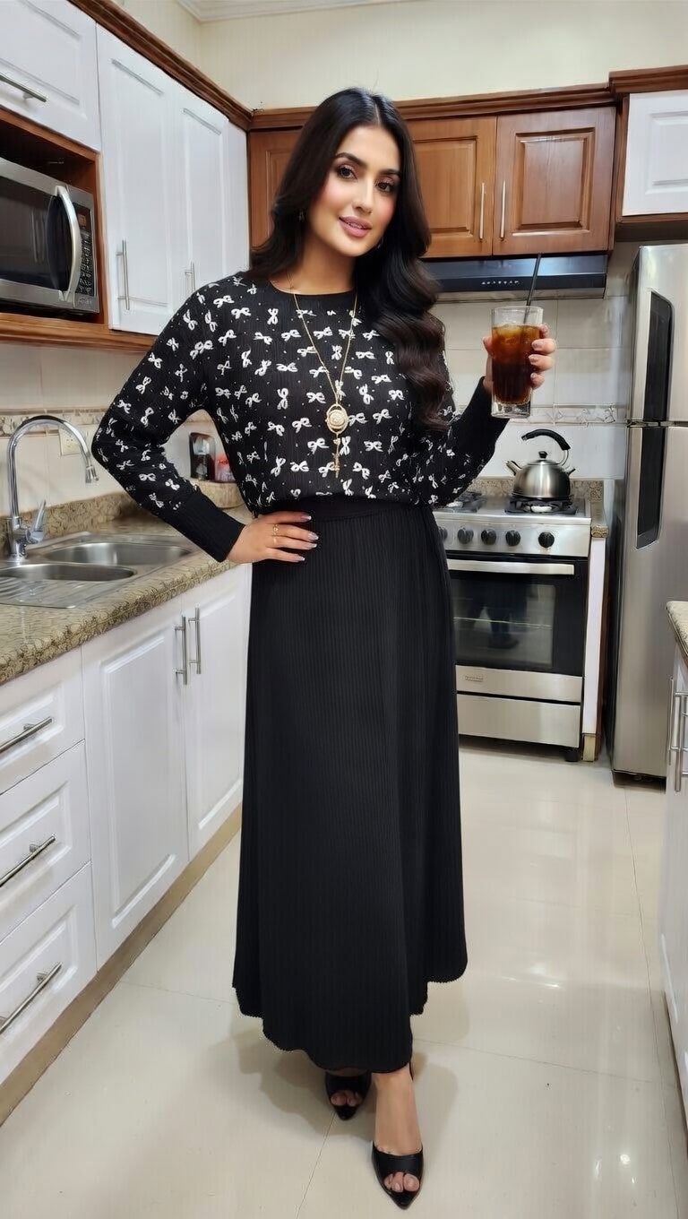 "Black Two Piece Western Dress | Bow Print Crop Top & Long Skirt Set | Modest Summer Wear" Modishly USA
