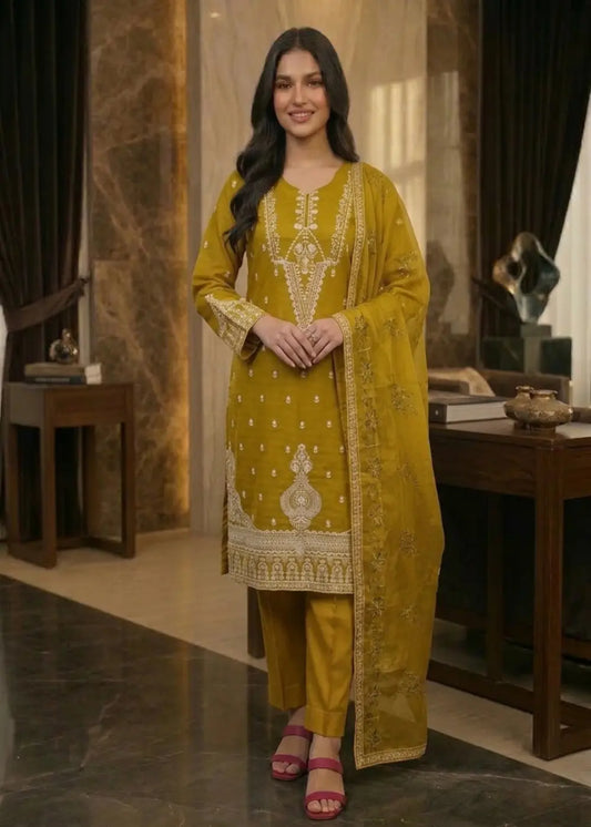 Premium Quality Embroidered  Olive Blossom lawn Suit on 20%  Discount Modishly USA